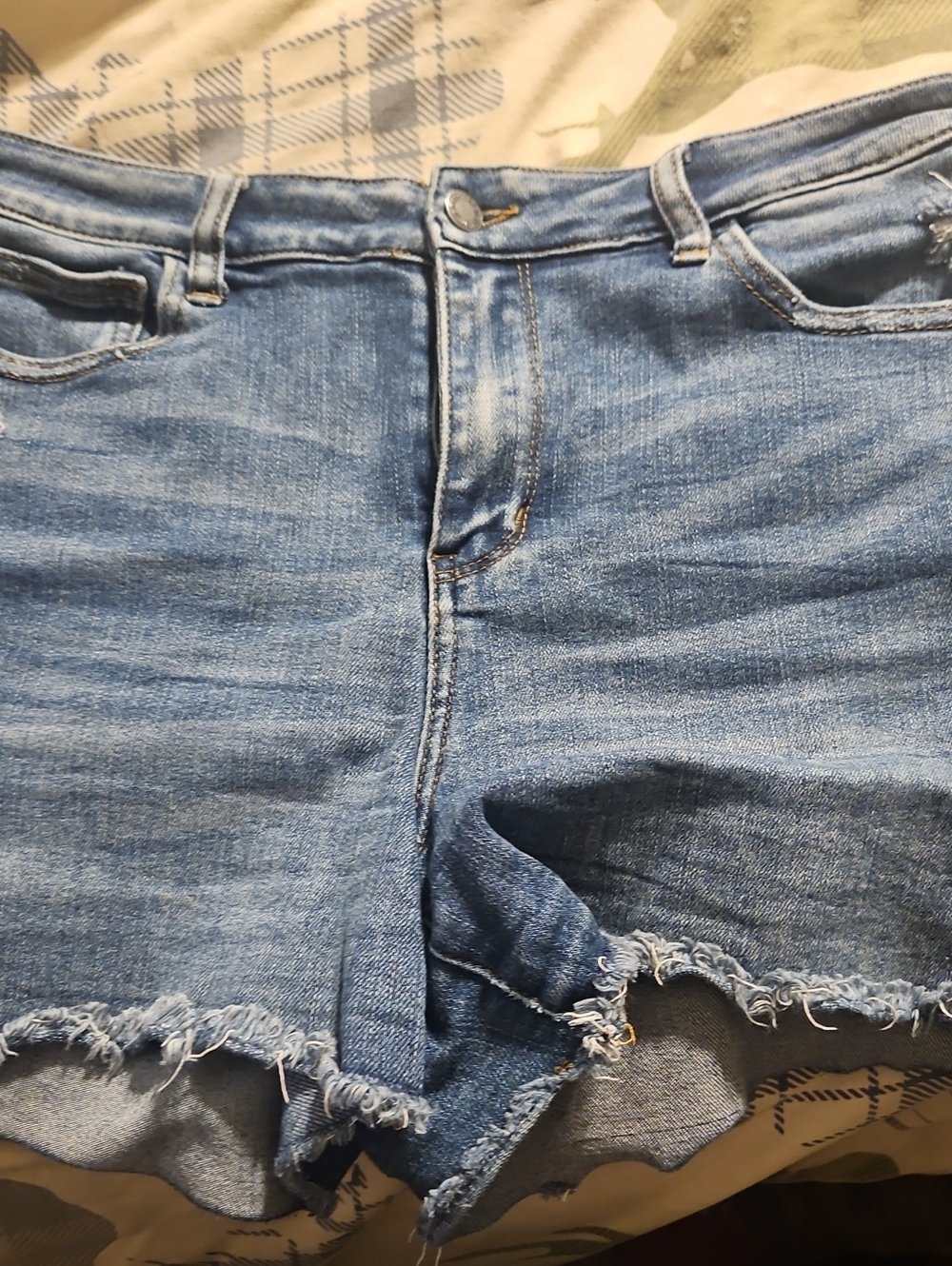 Denim Cutoff Shorts - Medium Blue Fray Hem